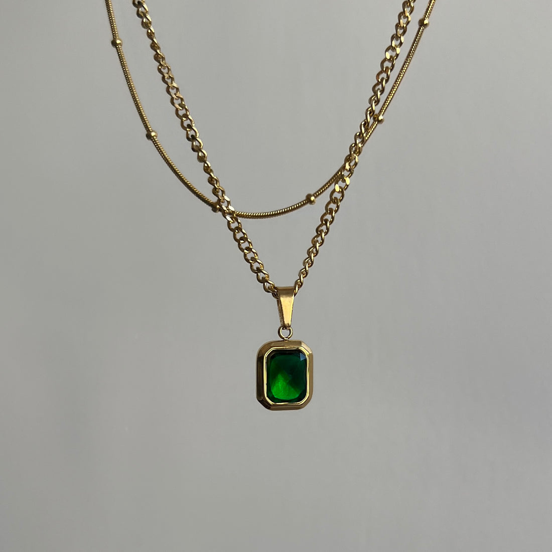Layered Green Stone Necklace – Mirea - Main Image