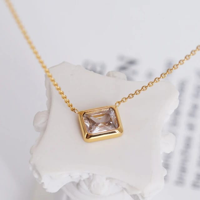 Square Crystal Pendant Necklace
