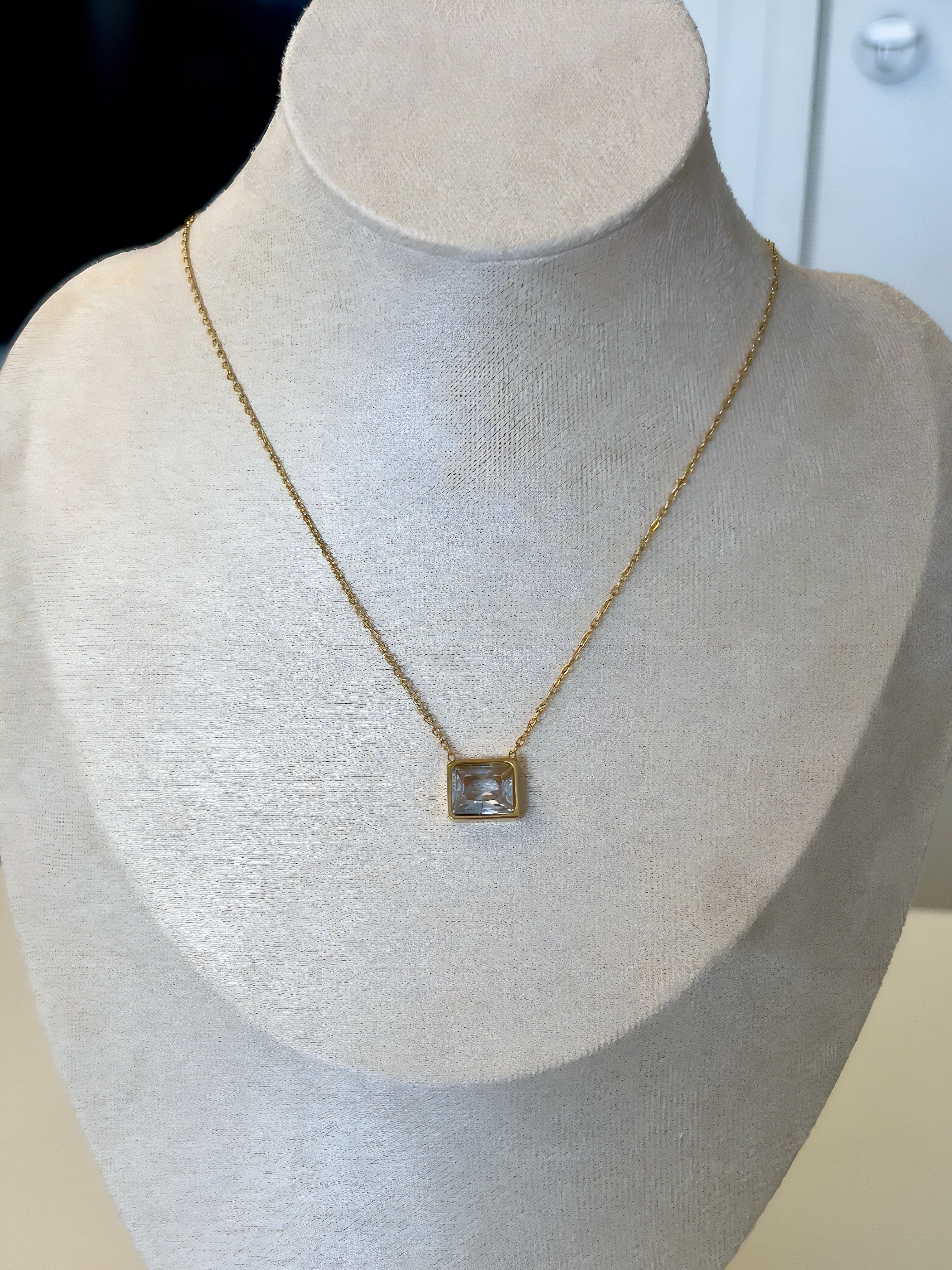 Square Crystal Pendant Necklace