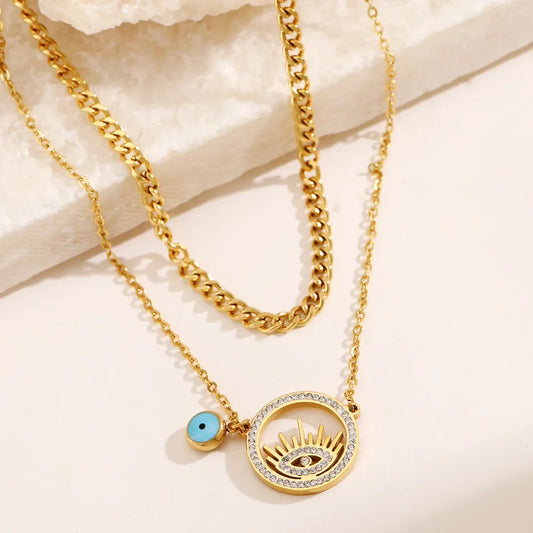 Layered Necklace with Eye Sunburst Necklace