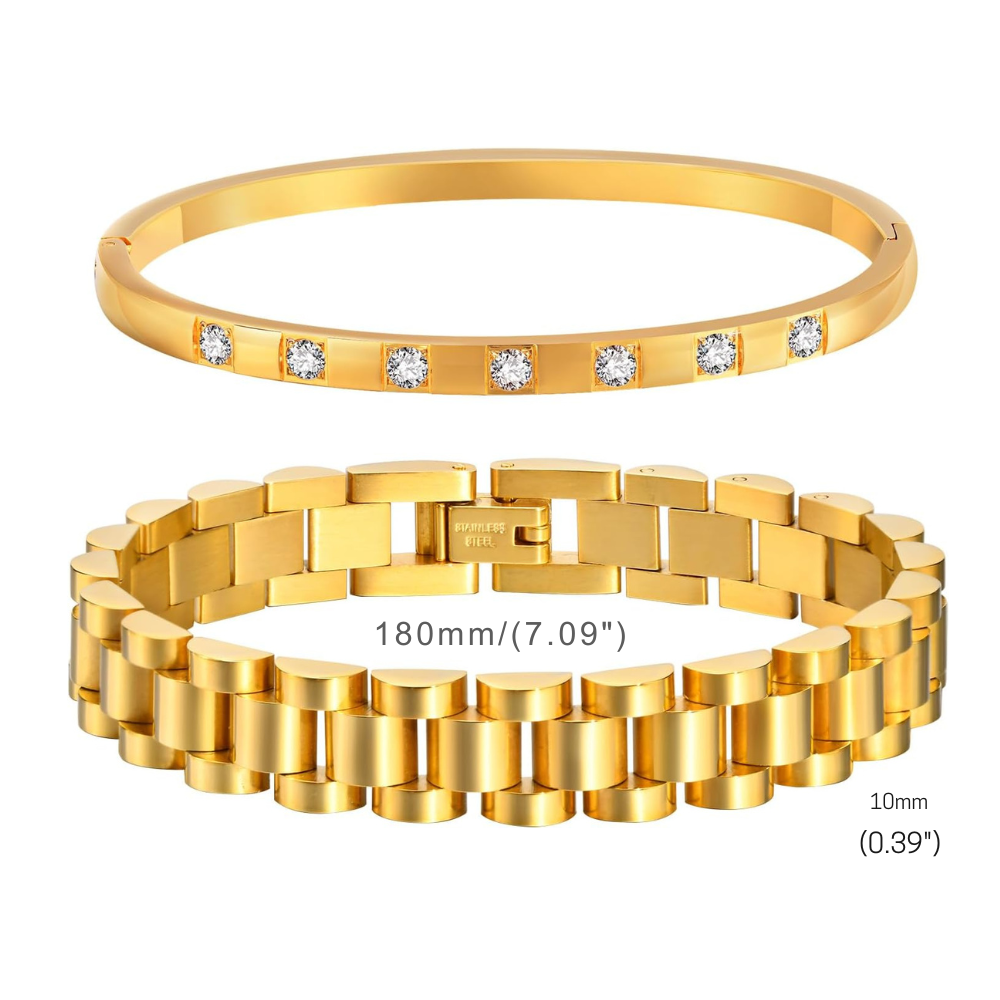 Modern Combo — Bezel Bracelet + Watch Strap Bracelet