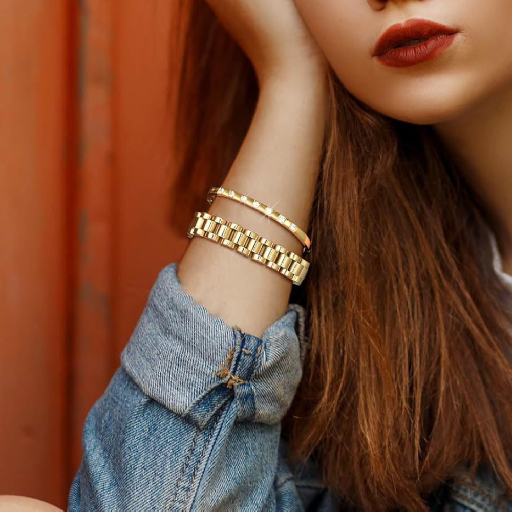 Modern Combo — Bezel Bracelet + Watch Strap Bracelet