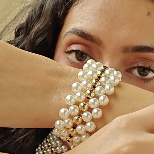 Noura Pearl and Gold Bead Bracelet