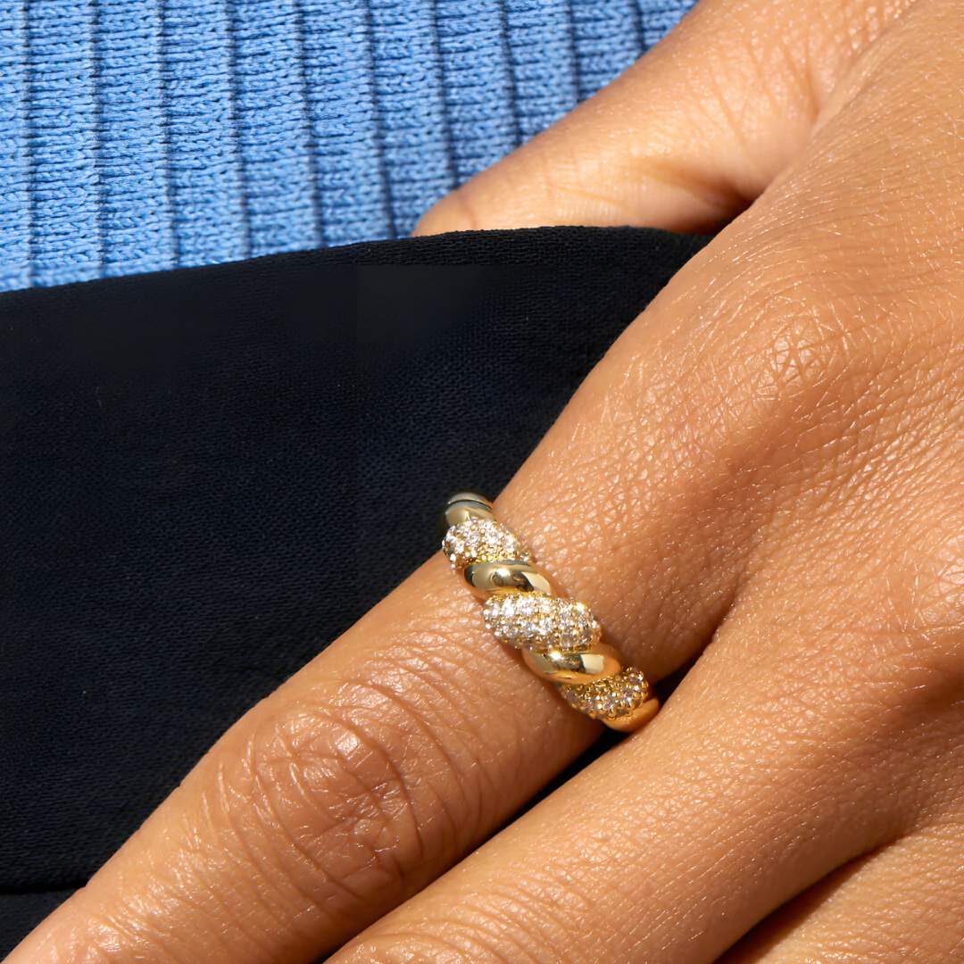 Golden Crystal Twine Ring