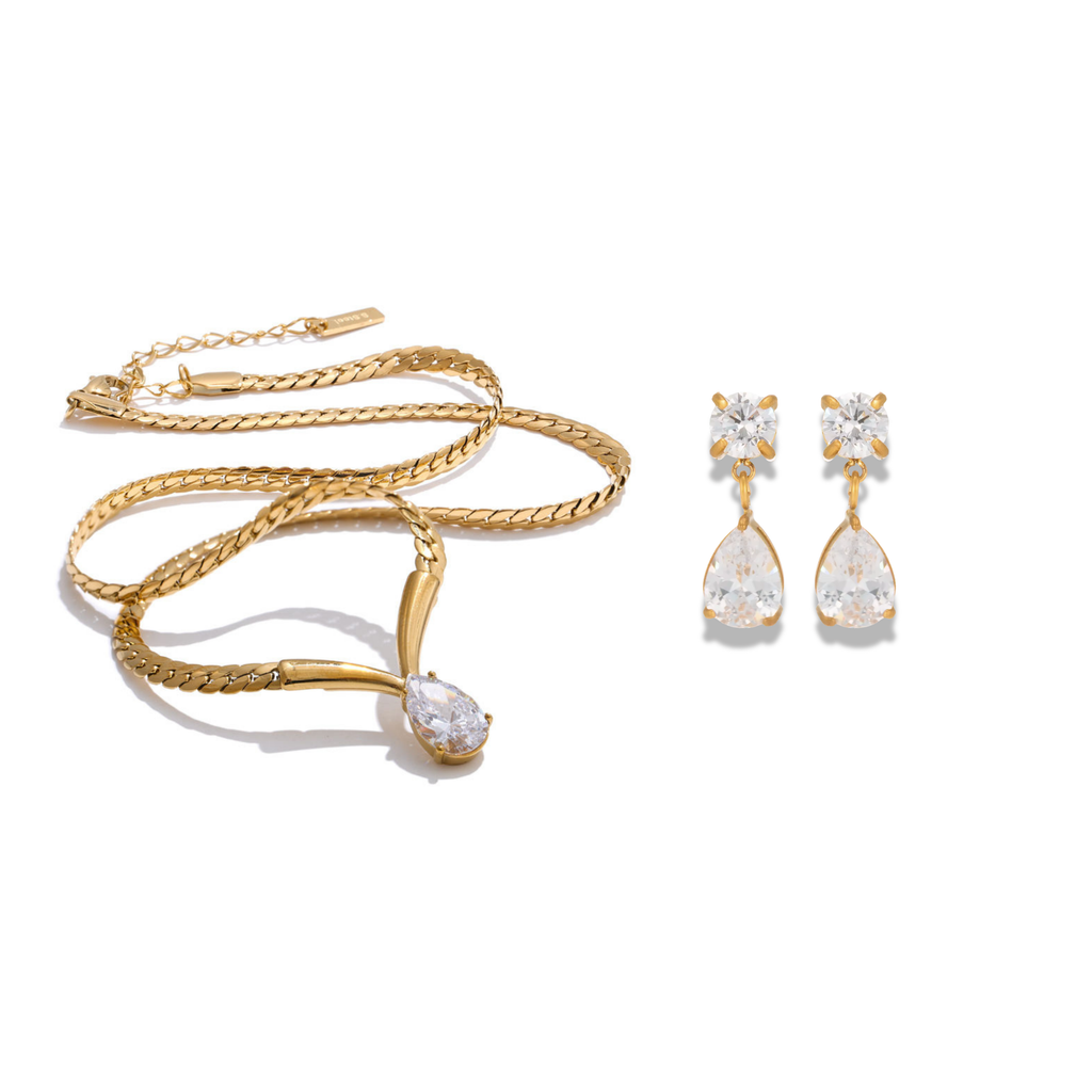 Pear V Diamond Necklace & Medona Mini Earrings Bundle