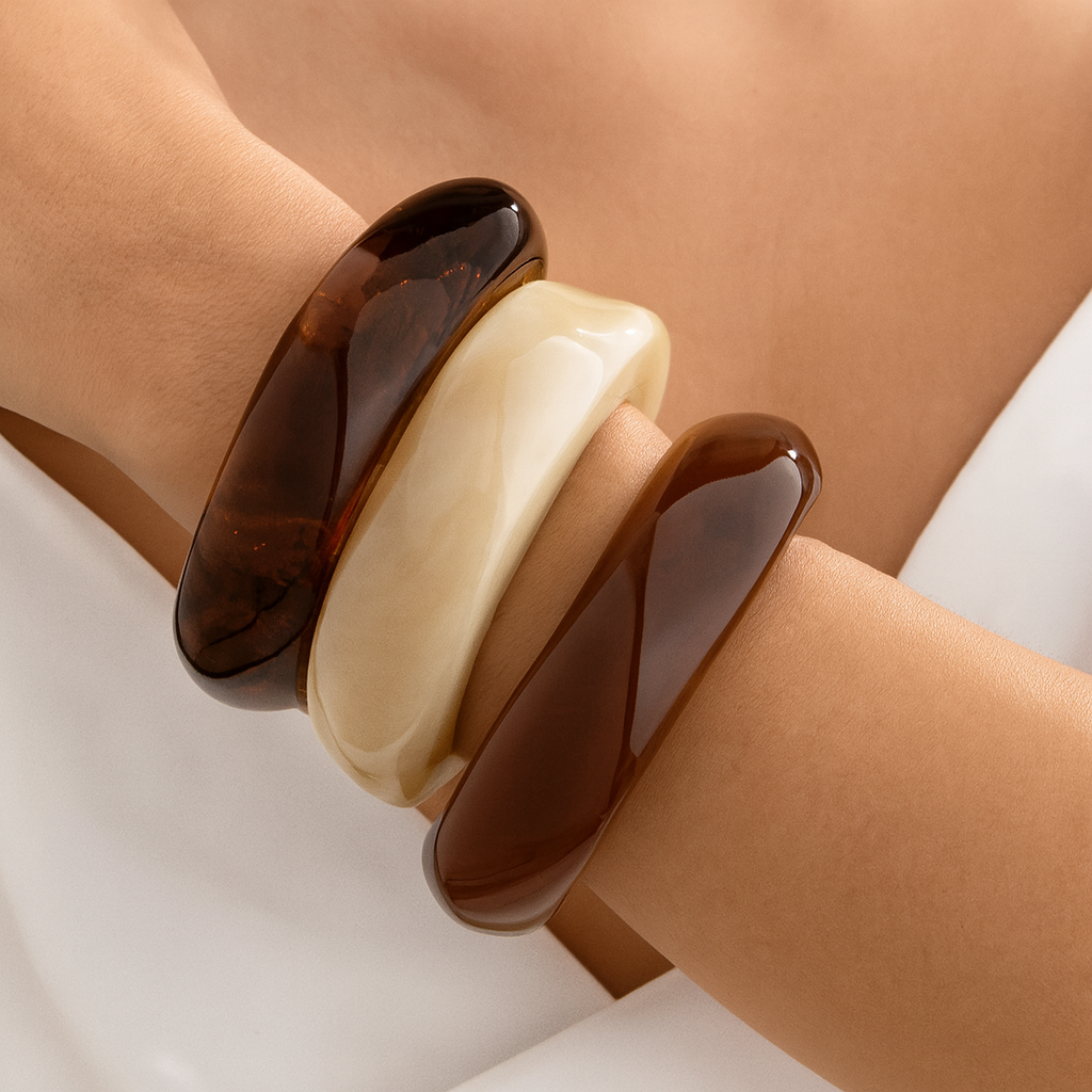 Mocha Glow Resin Bracelet Set
