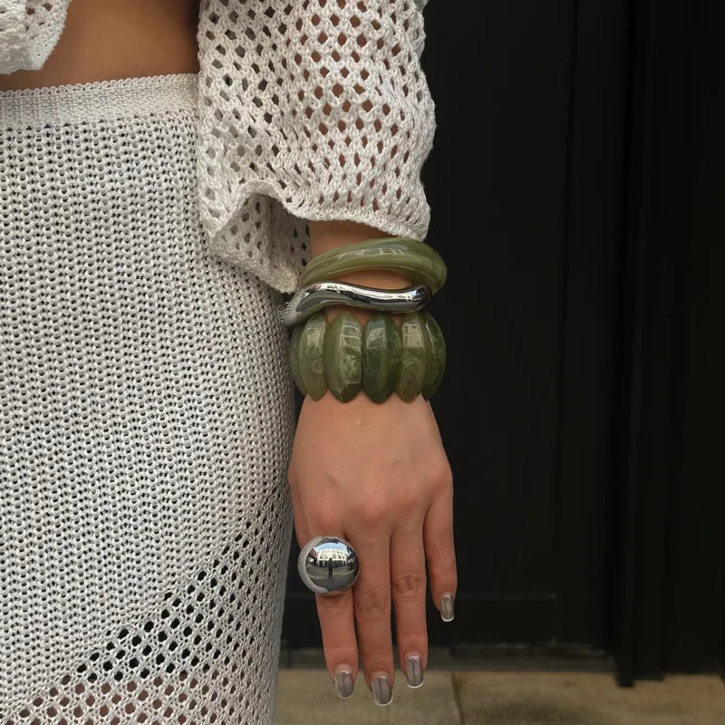 Olive Glow Resin Bracelet Set