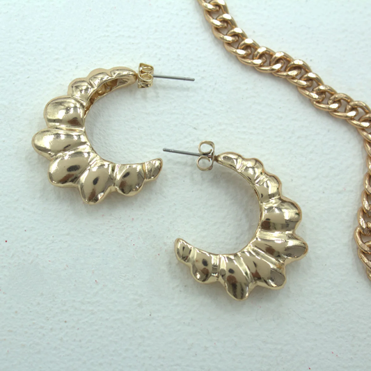 Textured Gold Crescent Hoop Earrings