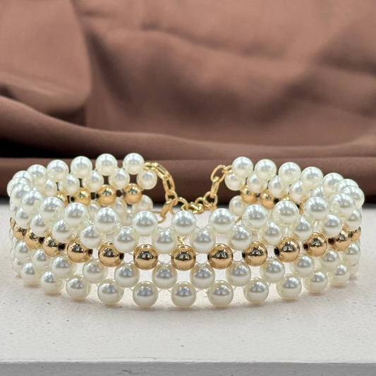 Noura Pearl and Gold Bead Choker