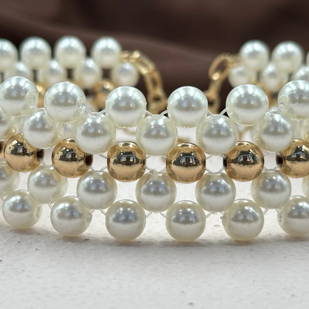 Noura Pearl and Gold Bead Choker