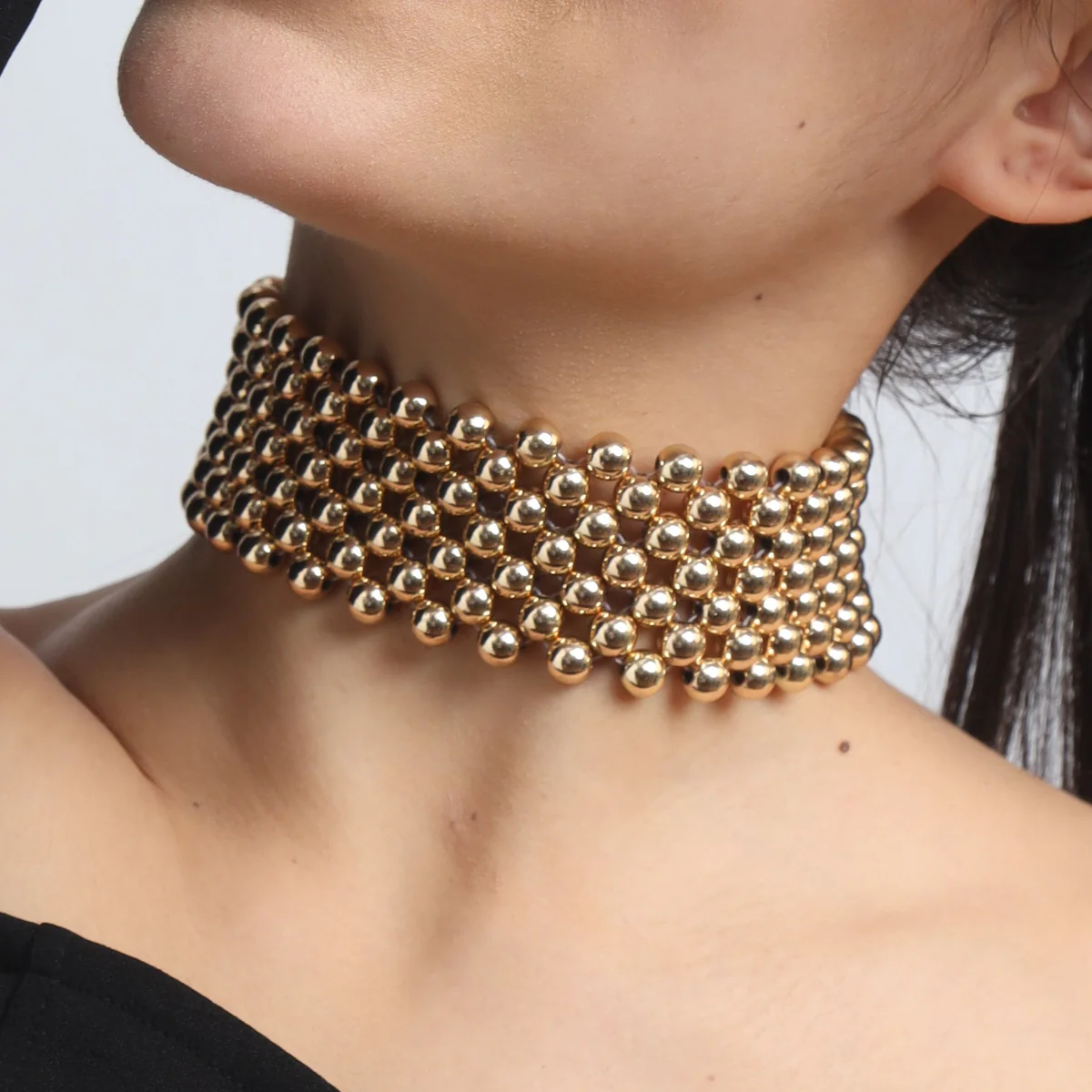 Bold Gold Beaded Choker Necklace