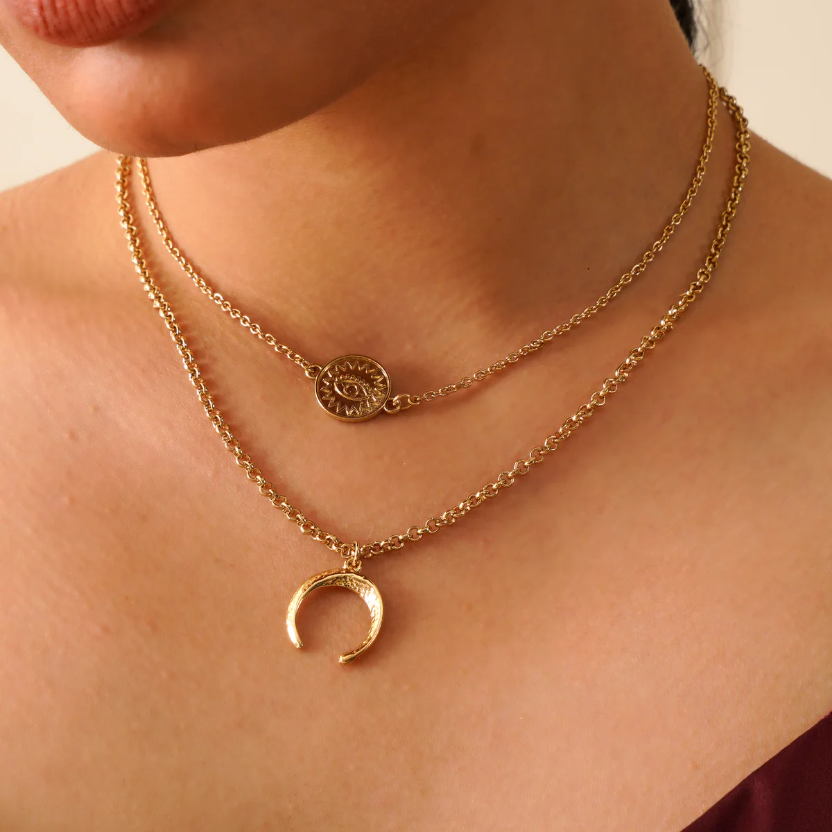 Bohemian Double-Layered Gold Charm Necklace