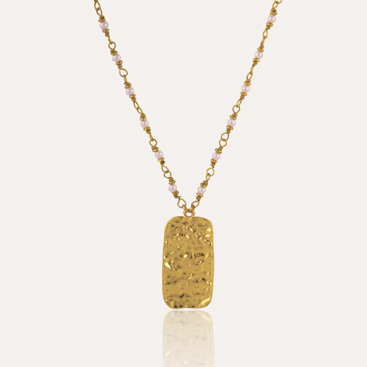 Hammered Gold Rectangle Pendant Necklace