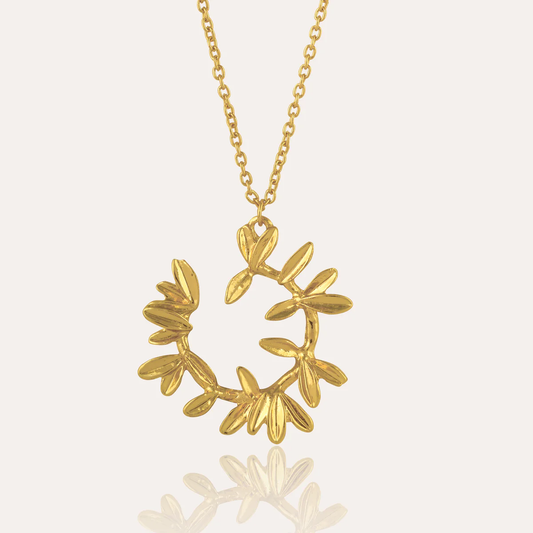 Golden Laurel Wreath Pendant Necklace