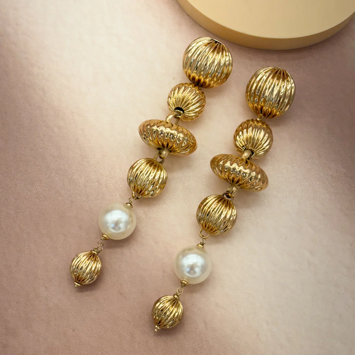 Hazel Gold Bead and Pearl Drop Earrings