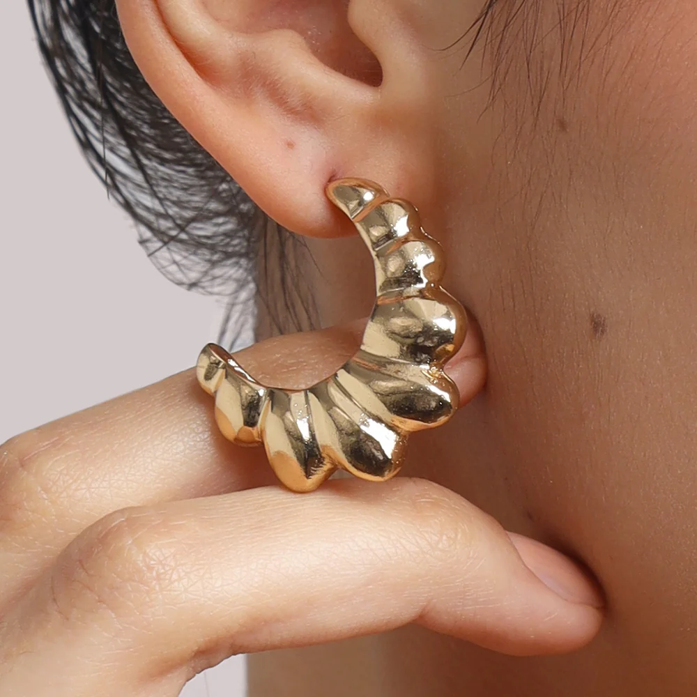 Textured Gold Crescent Hoop Earrings