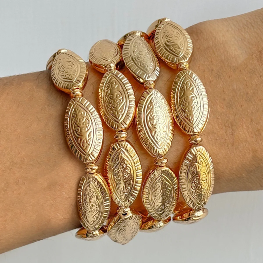 Ornate Golden Medallion Stretch Bracelet