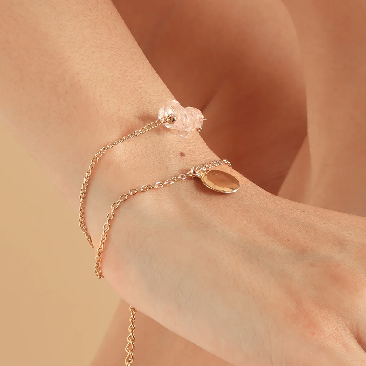 Delicate Rose Quartz Charm Bracelet