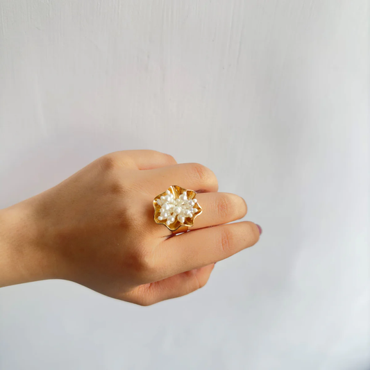 Floral Pearl Cluster Ring