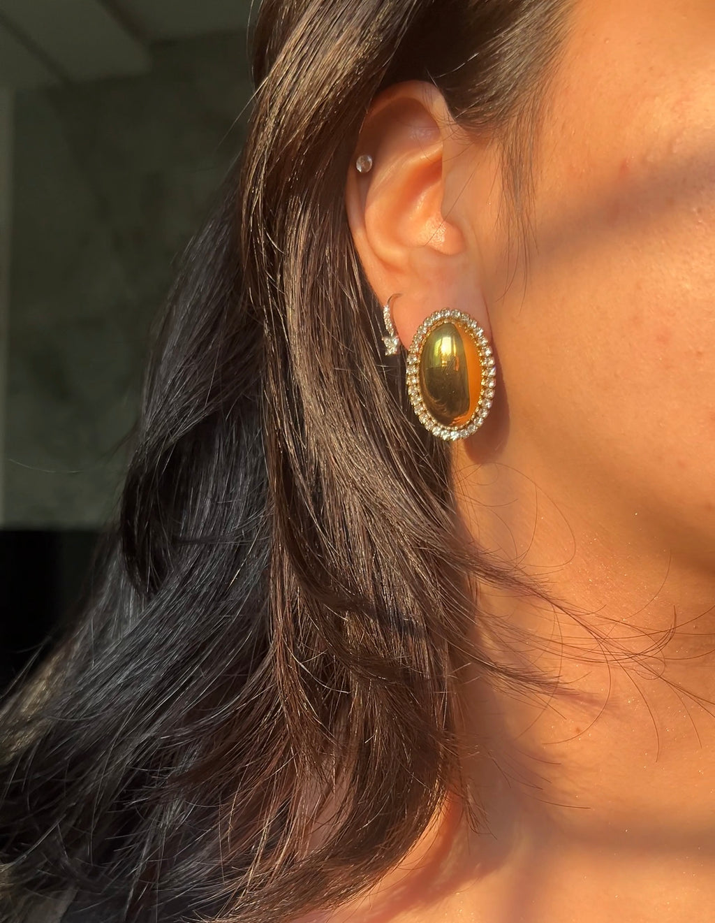 Golden Oval Statement Earrings