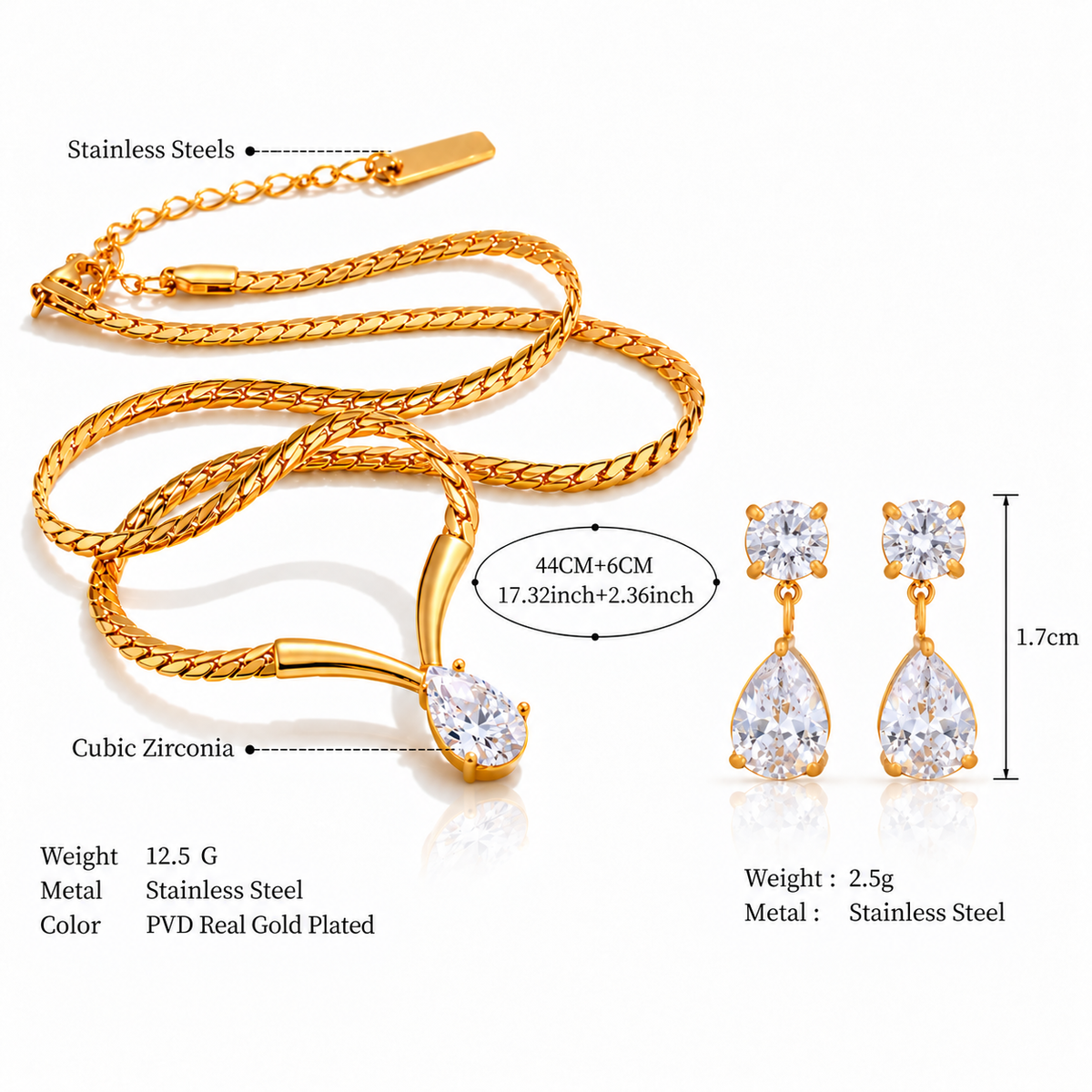 Pear V Diamond Necklace & Medona Mini Earrings Bundle