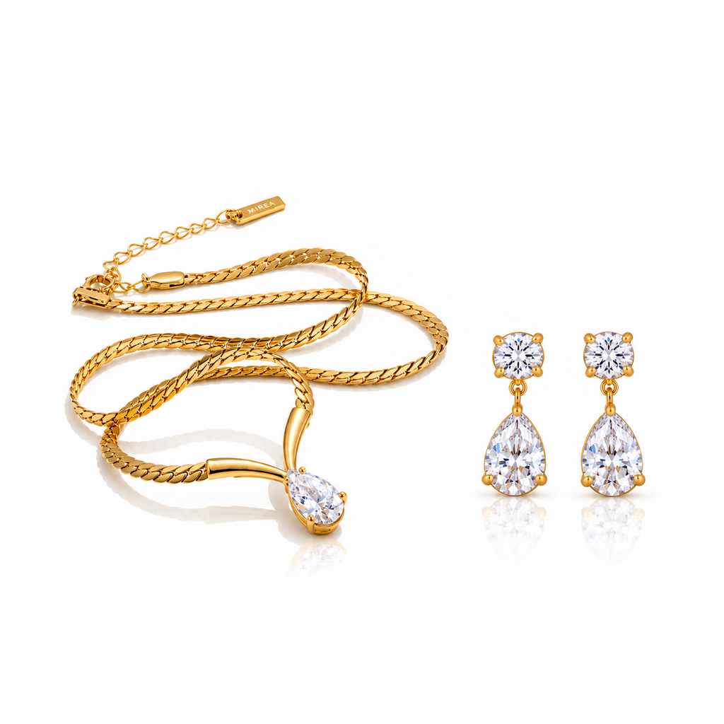 Pear V Diamond Necklace & Medona Mini Earrings Bundle