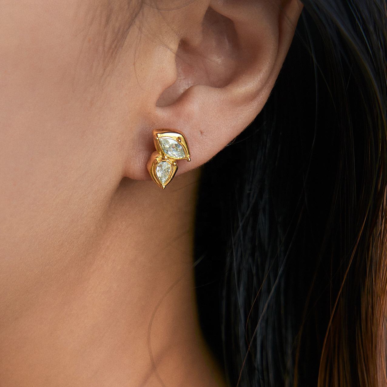 Golden Leaf Cluster Earrings
