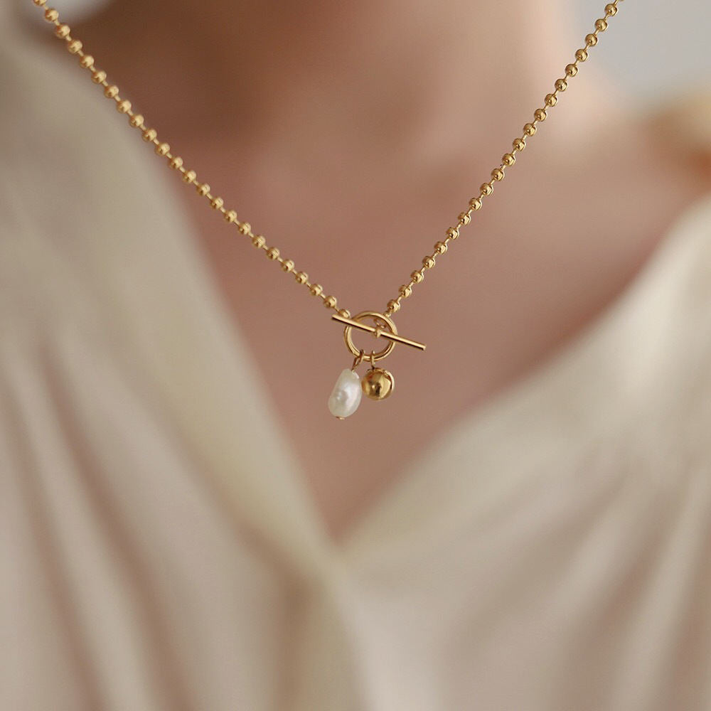 Pearl Charm Toggle Necklace