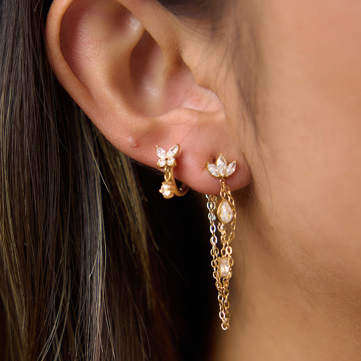Petal Drop Chain Earrings