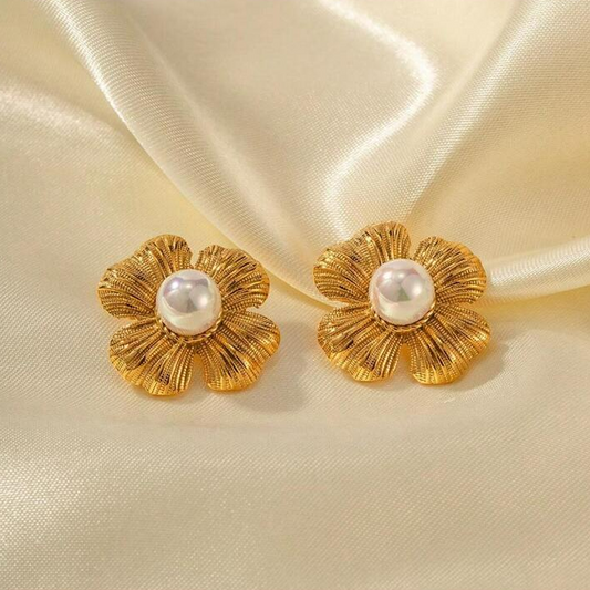 Floral Pearl Stud Earrings