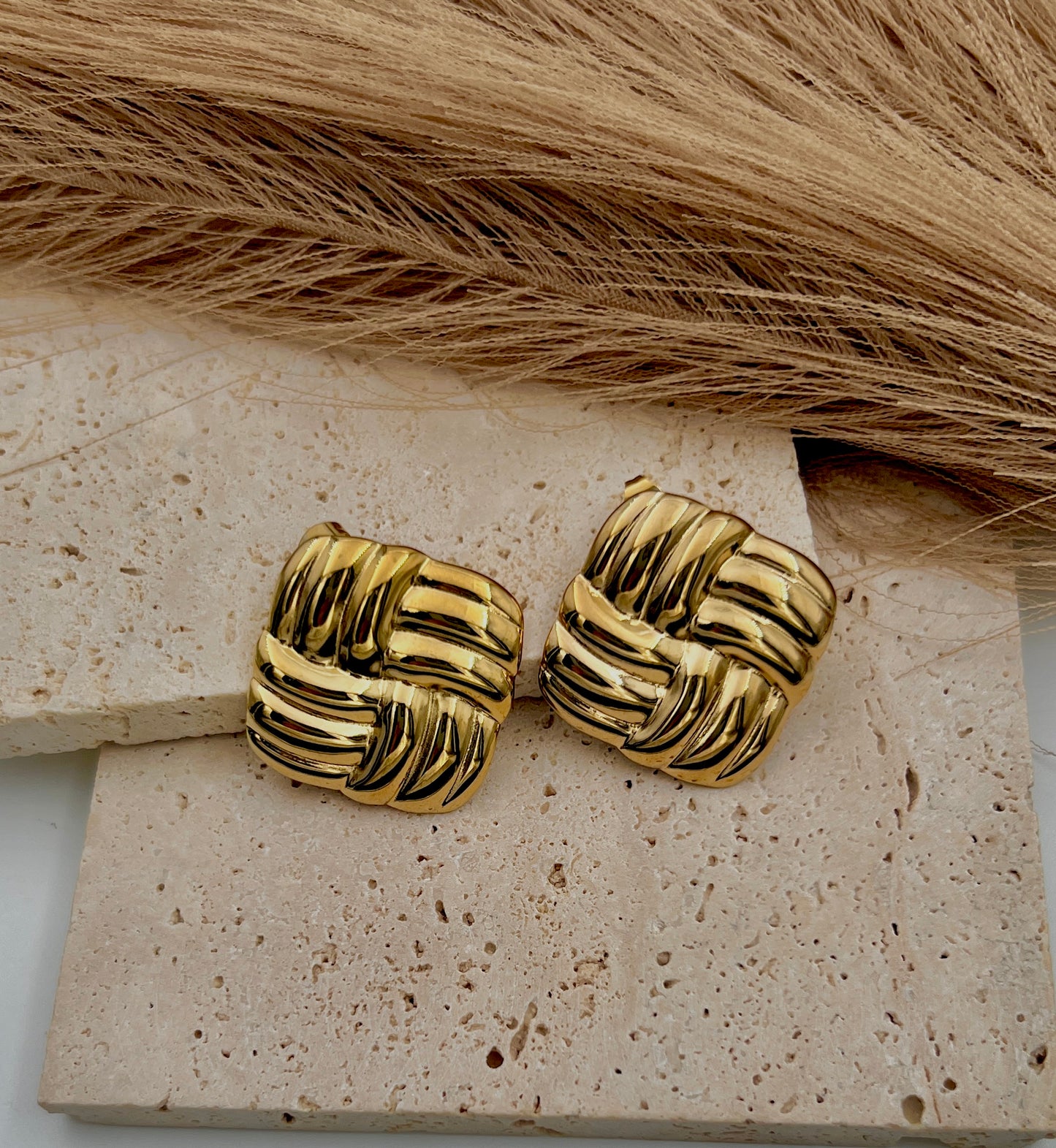 Golden Woven Square Earrings