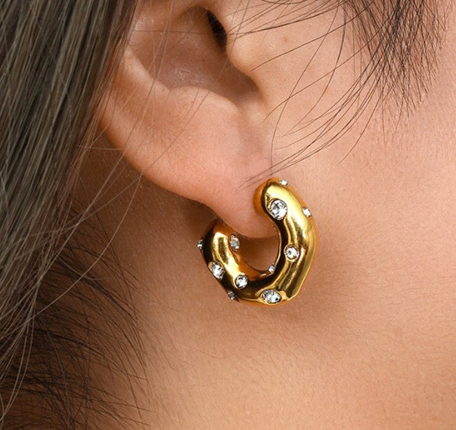 Golden Crystal-Studded Hoop Earrings