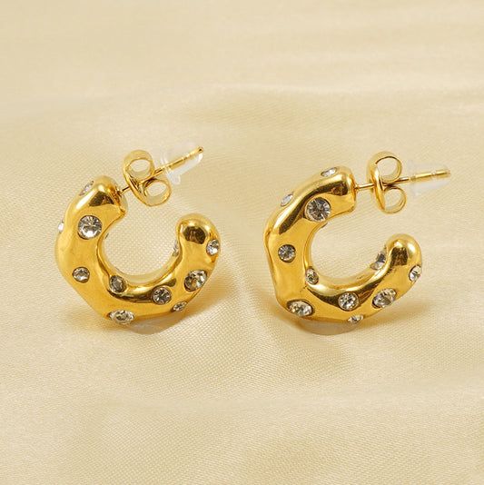 Golden Crystal-Studded Hoop Earrings