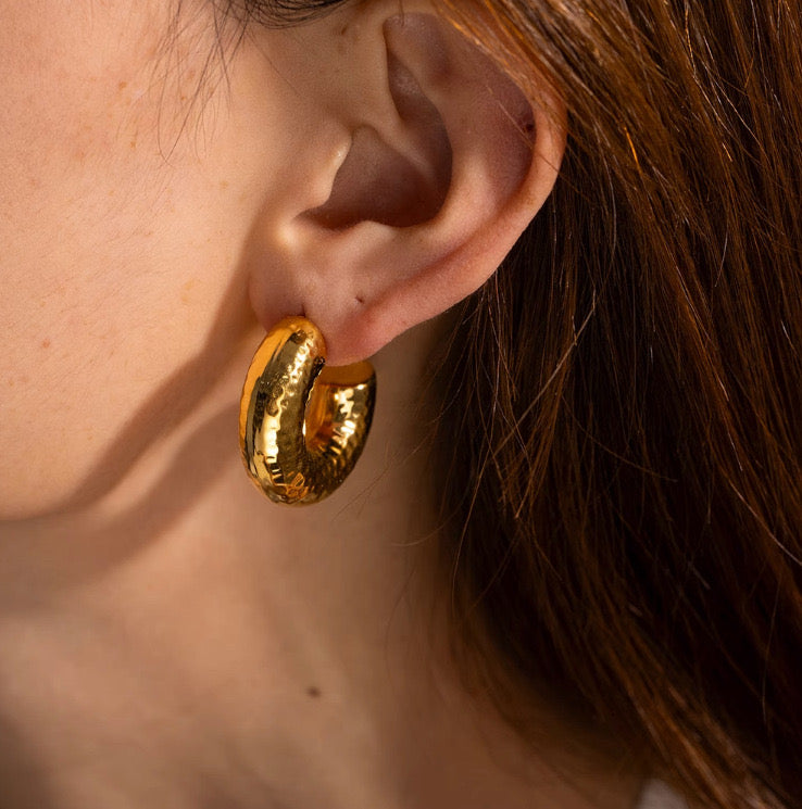 Golden Hammered Hoop Earrings