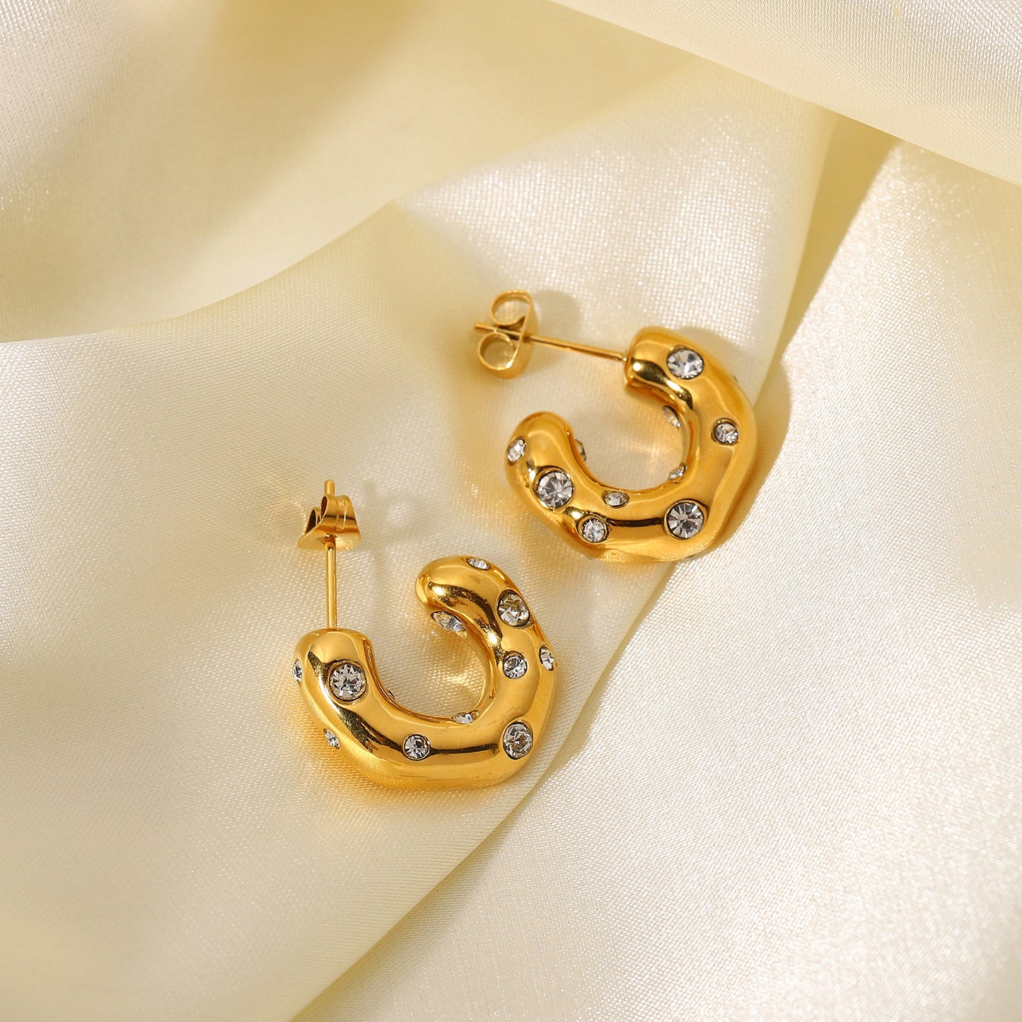 Golden Crystal-Studded Hoop Earrings