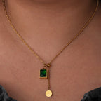 Green Stone Dual Chain Necklace