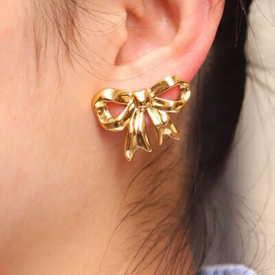 Golden Bow Stud Earrings