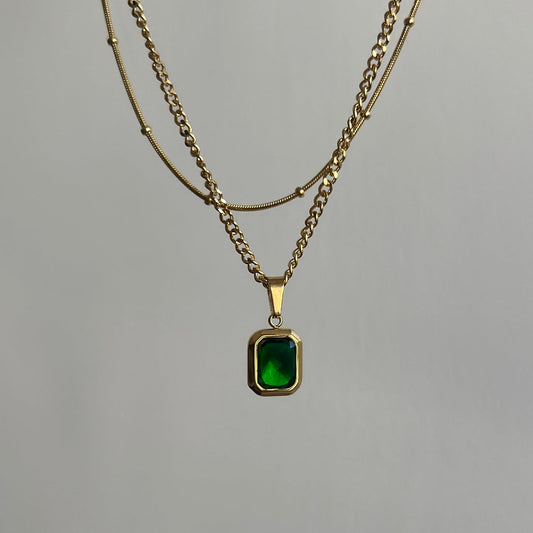 Layered Green Stone Necklace