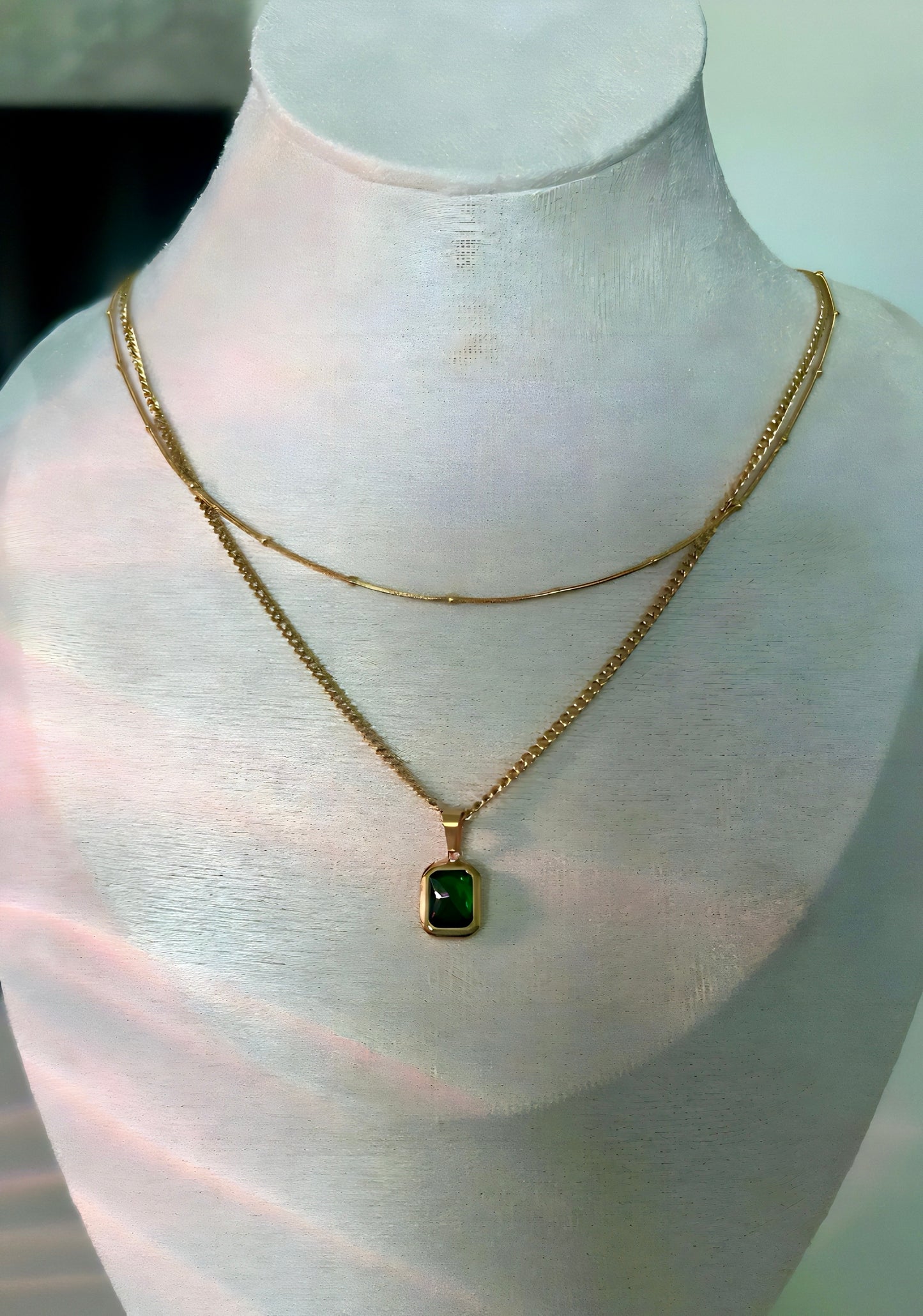 Layered Green Stone Necklace