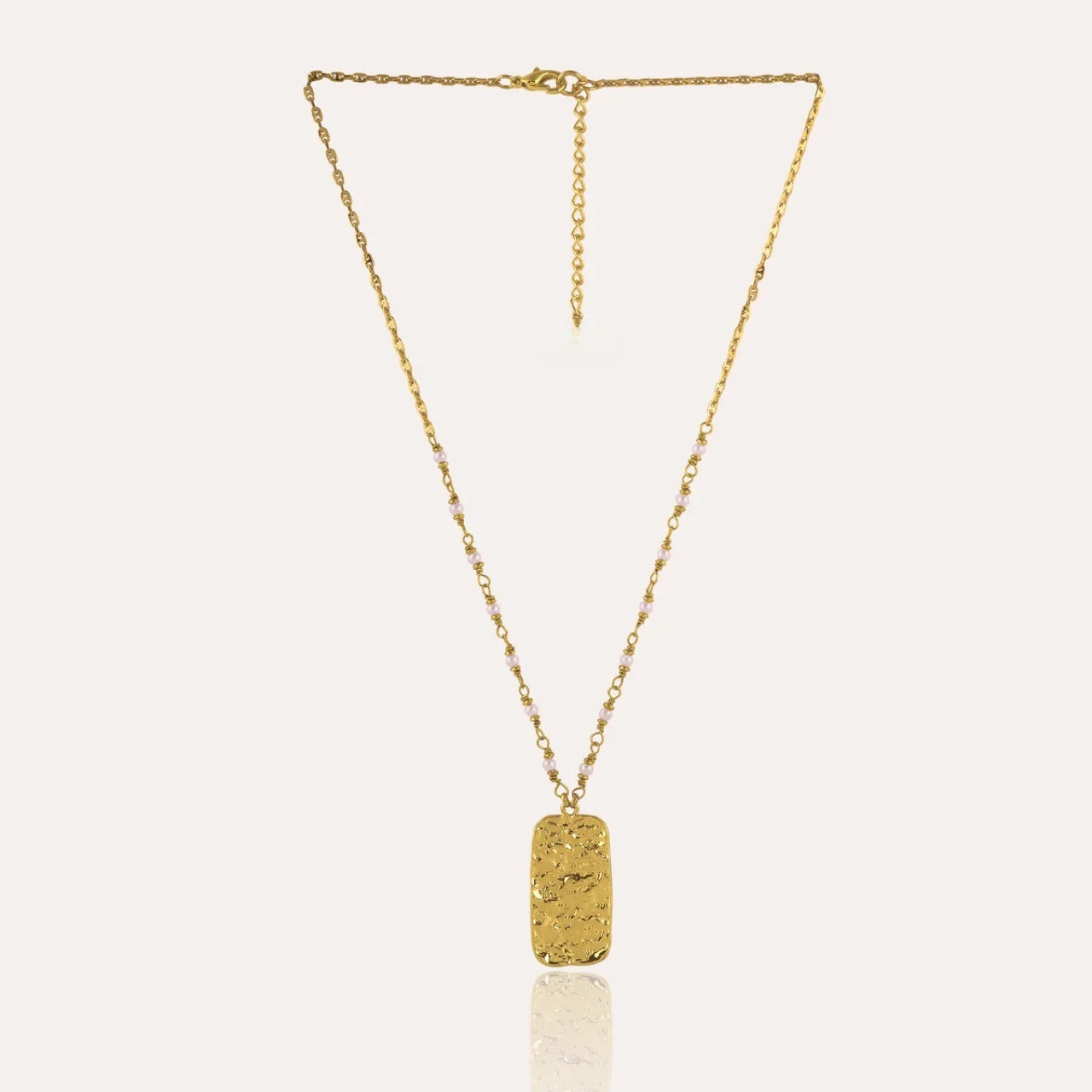 Hammered Gold Rectangle Pendant Necklace