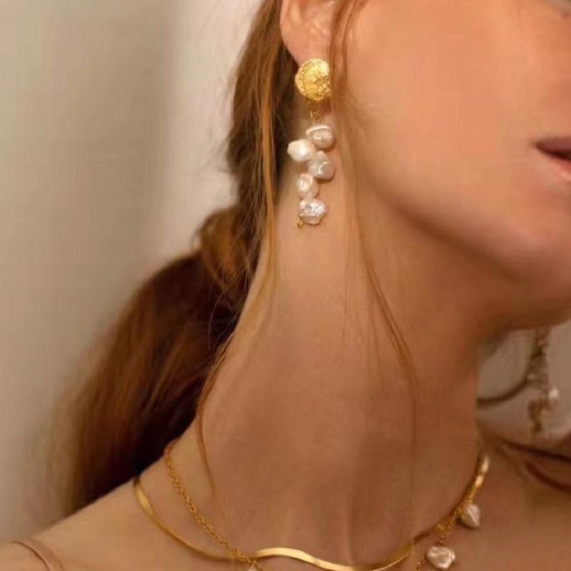 Golden Pearl Cascade Earrings