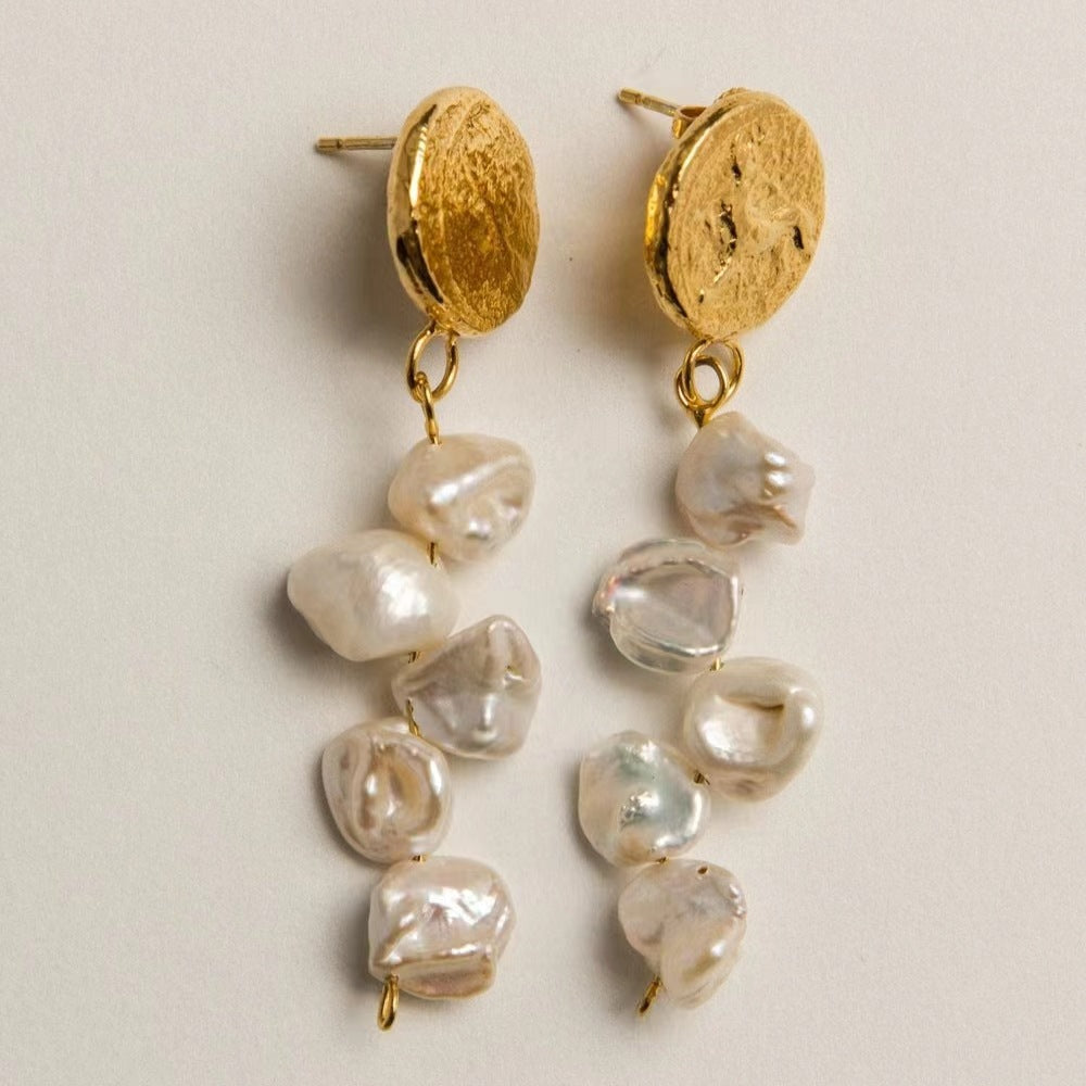 Golden Pearl Cascade Earrings