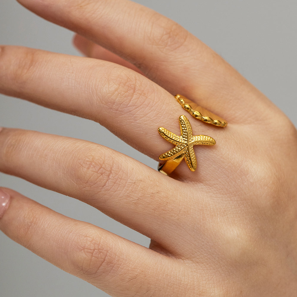 Starfish Seashell Open Ring