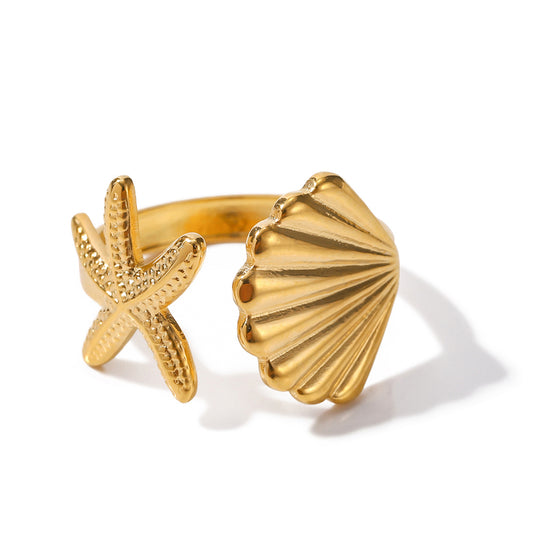 Starfish Seashell Open Ring