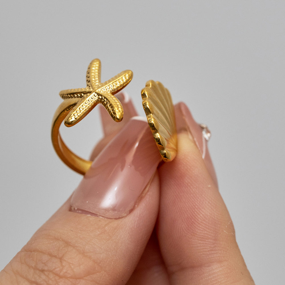 Starfish Seashell Open Ring