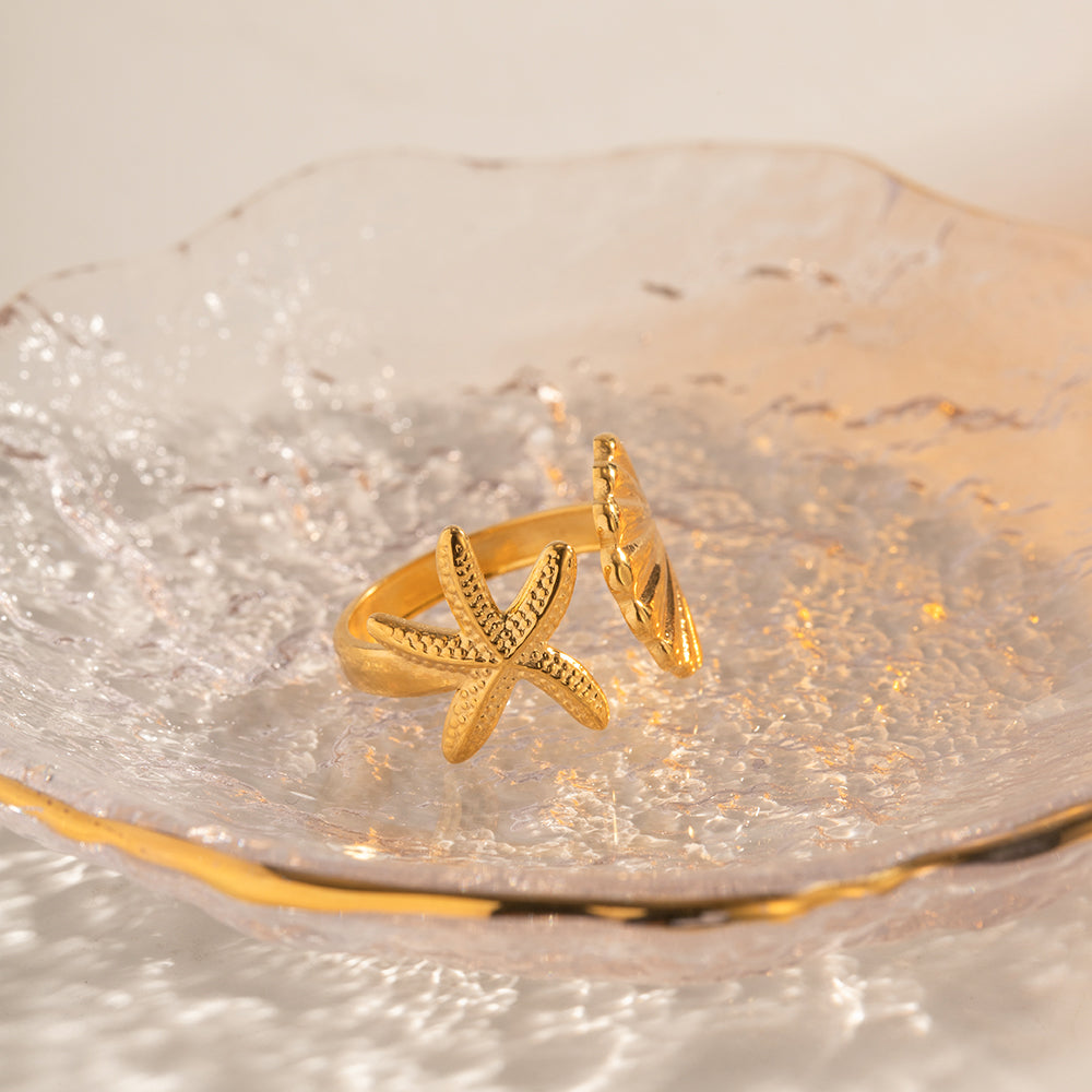 Starfish Seashell Open Ring