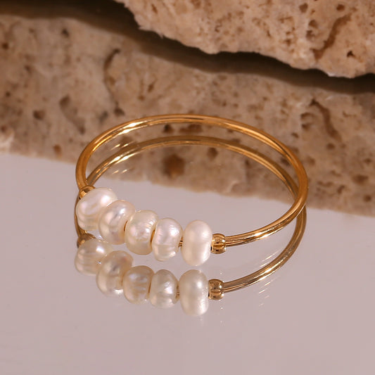 Gold Pearl Band Ring