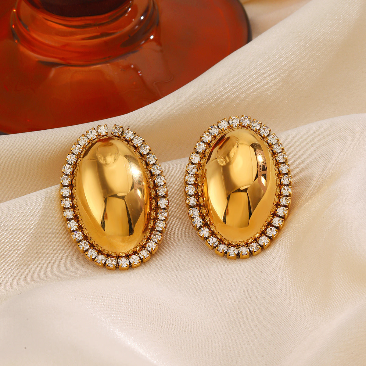 Golden Oval Statement Earrings