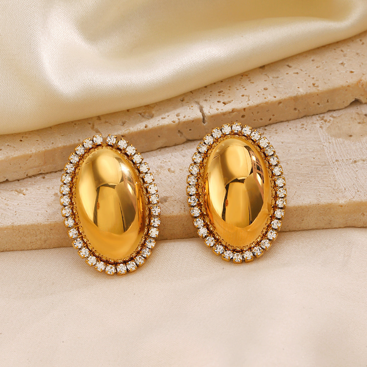 Golden Oval Statement Earrings