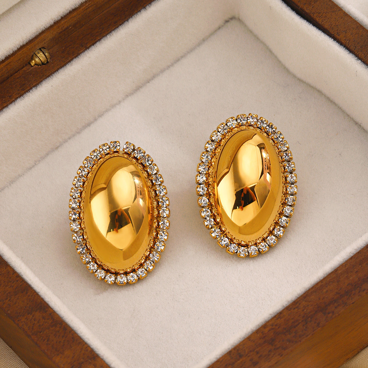 Golden Oval Statement Earrings